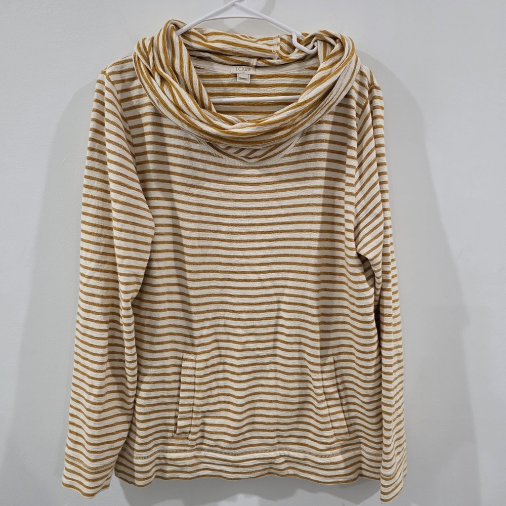 J Crew Womens‎ Cowl Neck Sweater Size Large Striped Pocket Beach Casual